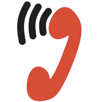 Rotes Telefonhörer-Symbol mit schwarzen Schallwellen.