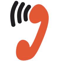 Rotes Telefonhörer-Symbol mit schwarzen Schallwellen.